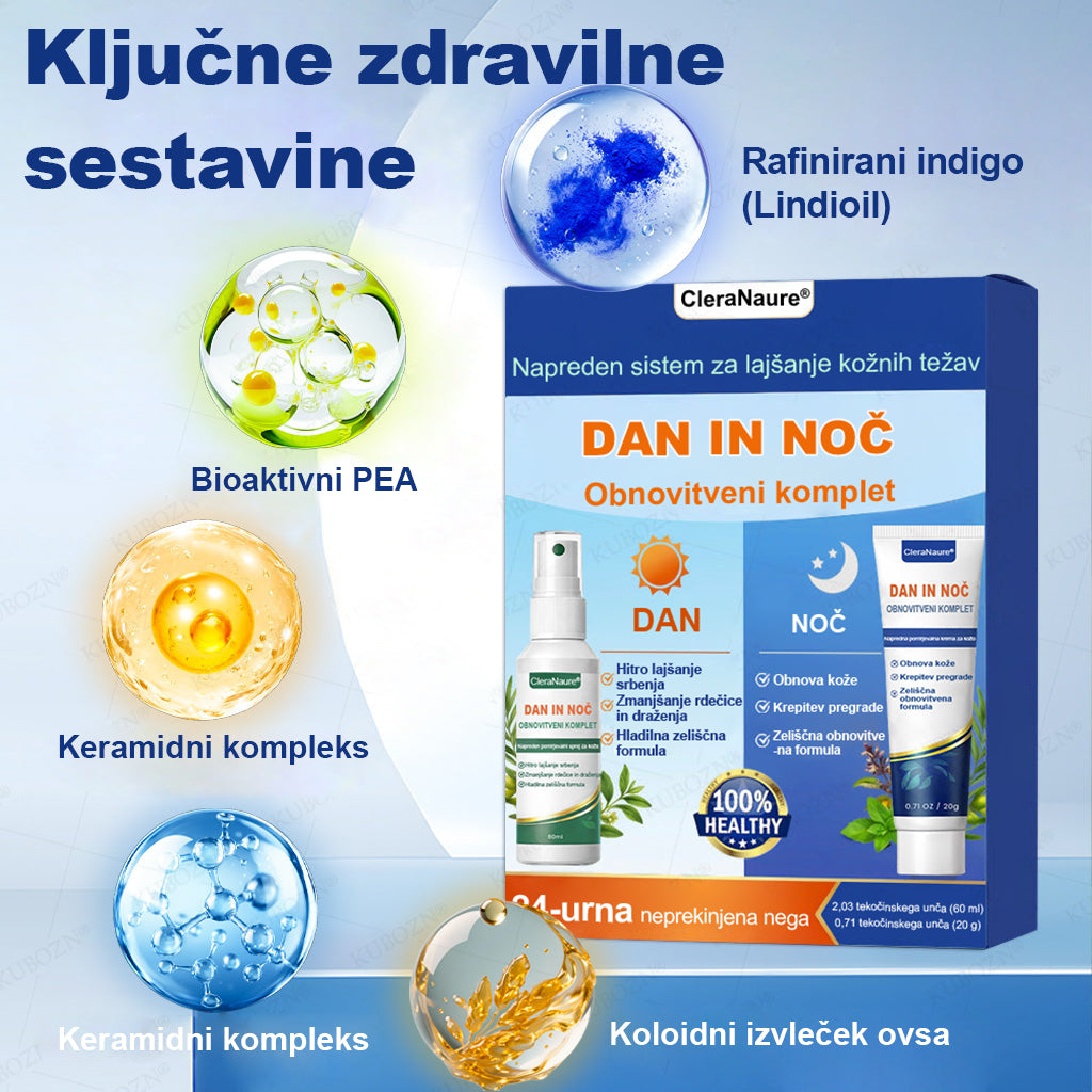 CleraNaure® Eczema Day & Night Repair System – 100-odstotno brezsteroidni dvojček za lajšanje hudega srbenja, rdečine in prekinjene kože (v posebni ponudbi)