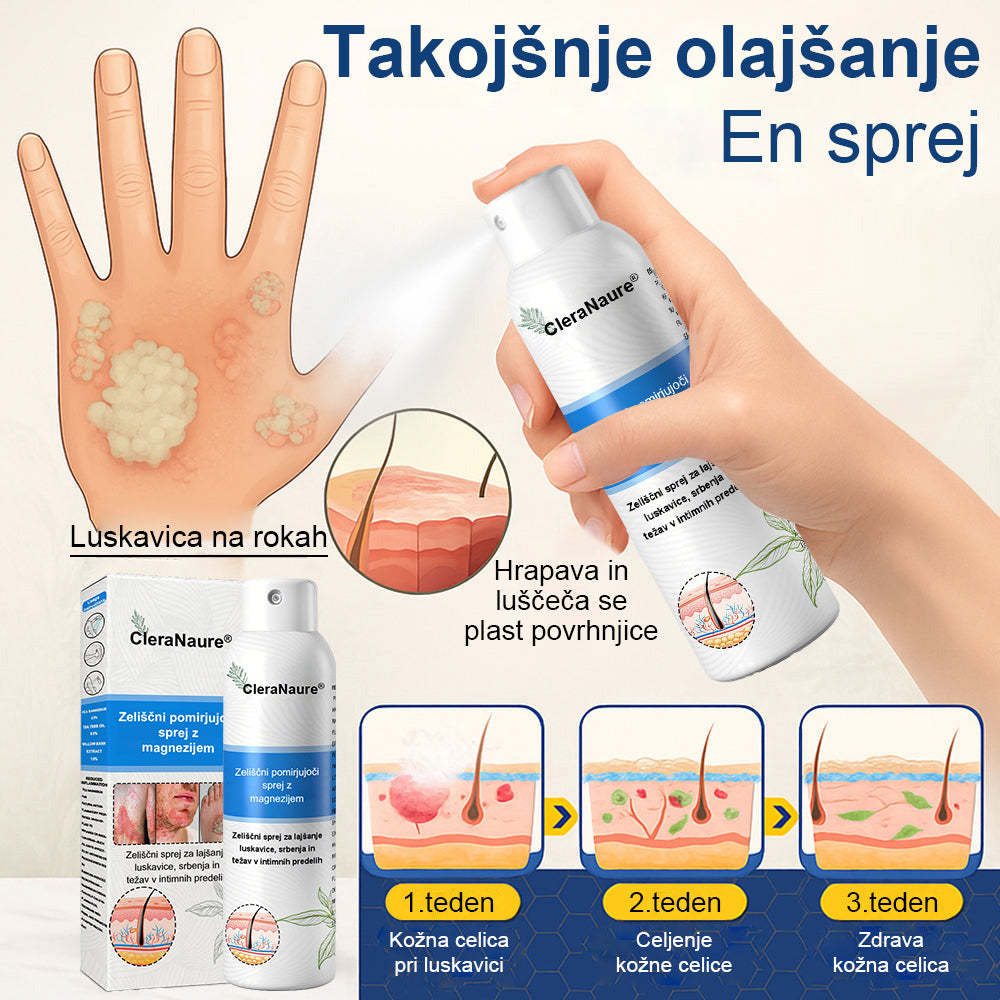 CleraNature® Magnezijev Sprej – Hitro Olajšanje za Srbečo, Rdečo in Občutljivo Kožo (tudi na intimnih predelih)