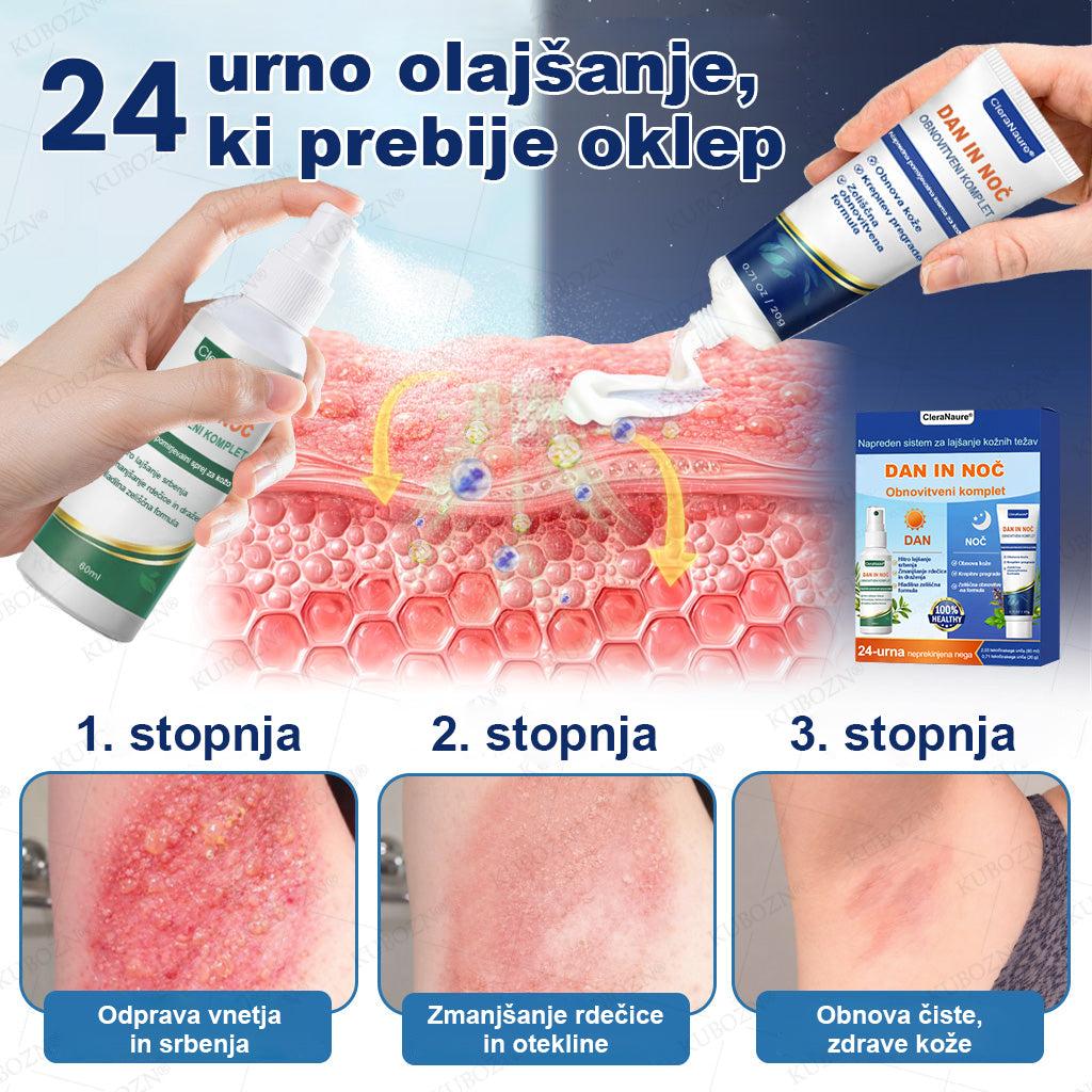 CleraNaure® Eczema Day & Night Repair System – 100-odstotno brezsteroidni dvojček za lajšanje hudega srbenja, rdečine in prekinjene kože (v posebni ponudbi)