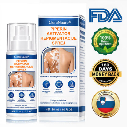 CleraNaure® Piperine Repigment Aktivator Sprej, ki aktivira neaktivne pigmentne celice in povrne naravno barvo kože.