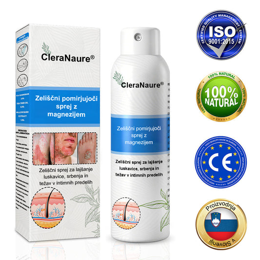 CleraNature® Magnezijev Sprej – Hitro Olajšanje za Srbečo, Rdečo in Občutljivo Kožo (tudi na intimnih predelih)