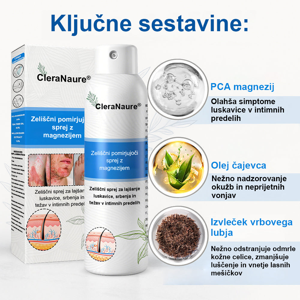 CleraNature® Magnezijev Sprej – Hitro Olajšanje za Srbečo, Rdečo in Občutljivo Kožo (tudi na intimnih predelih)