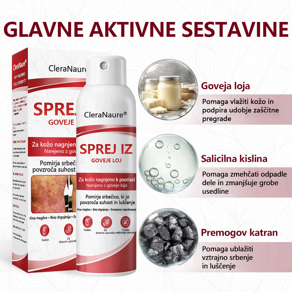 CleraNaure® Beef Tallow Spray za Srbečo in Luščečo Kožo Pri Psoriazi