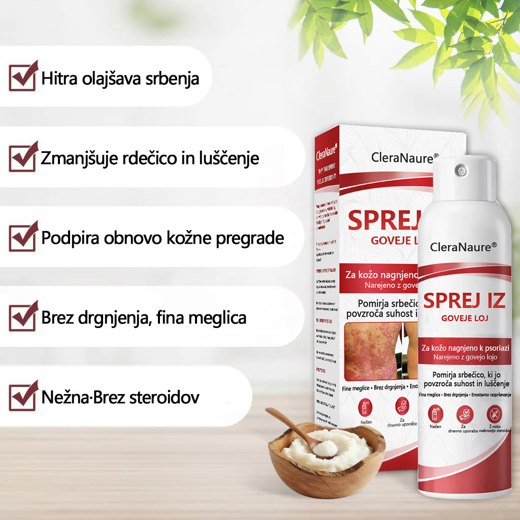 CleraNaure® Beef Tallow Spray za Srbečo in Luščečo Kožo Pri Psoriazi
