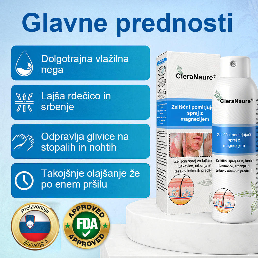 CleraNature® Magnezijev Sprej – Hitro Olajšanje za Srbečo, Rdečo in Občutljivo Kožo (tudi na intimnih predelih)